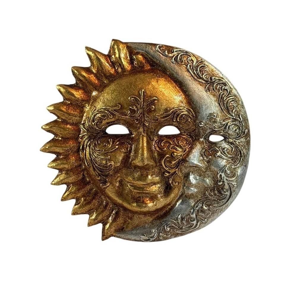 La Bauta Venice Italian Papier-Mache Sun Moon Masquerade Wall Mask Decor 7"